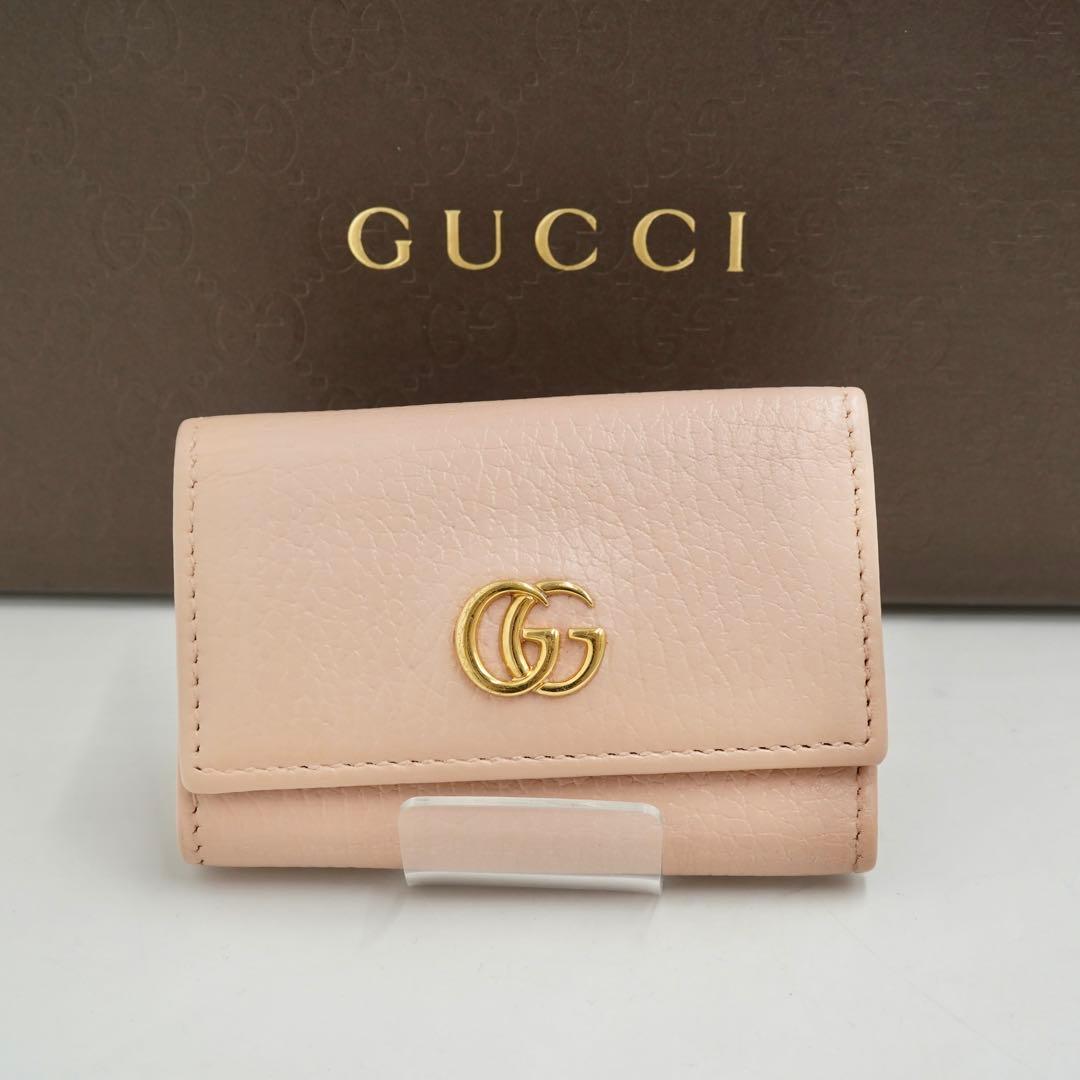 【未使用に近い】GUCCI マーモント　GG 6連　リング　ピンク　キーケース