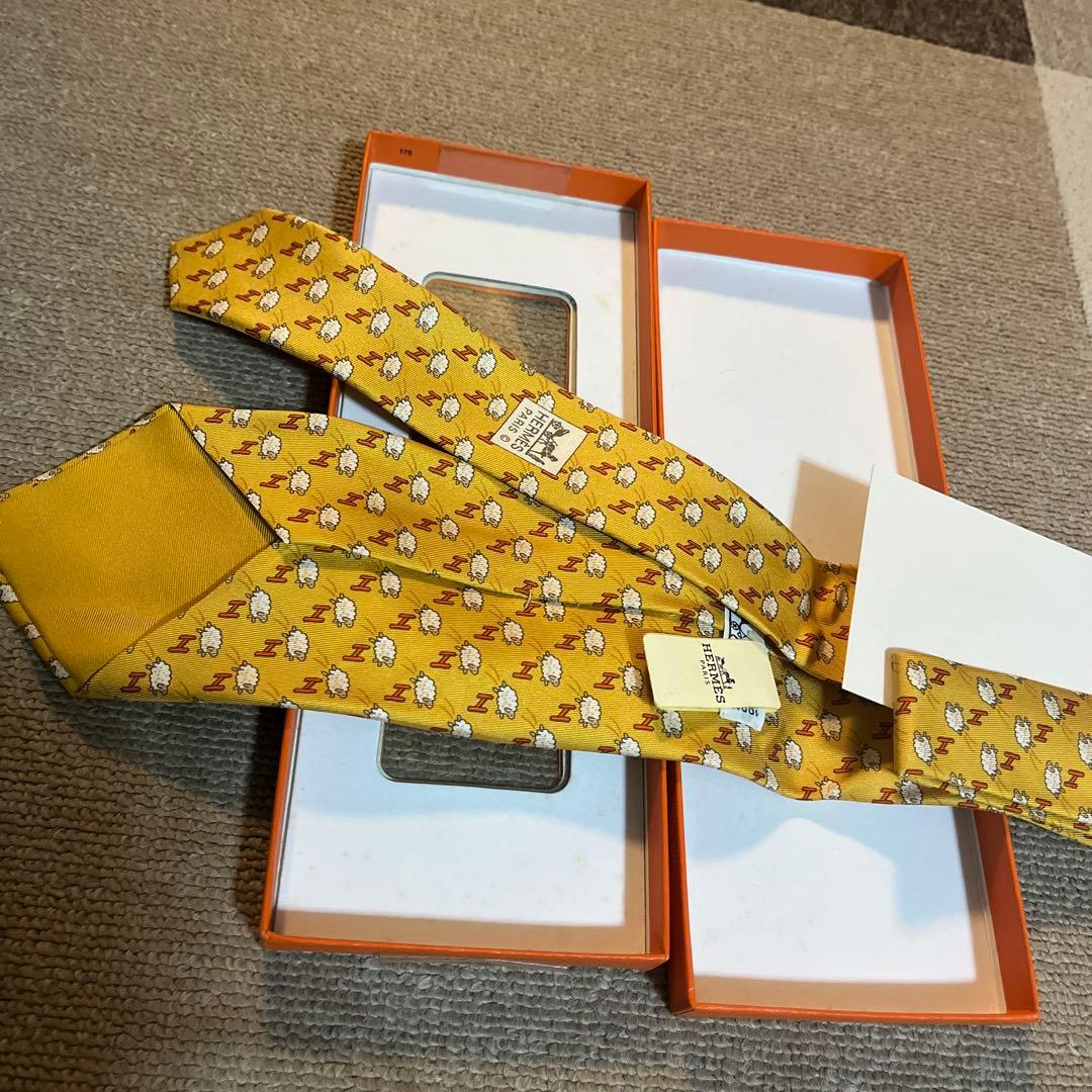 HERMES イエローパターン ネクタイ