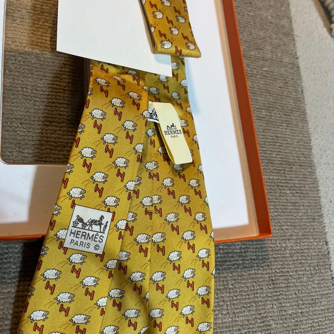 HERMES イエローパターン ネクタイ