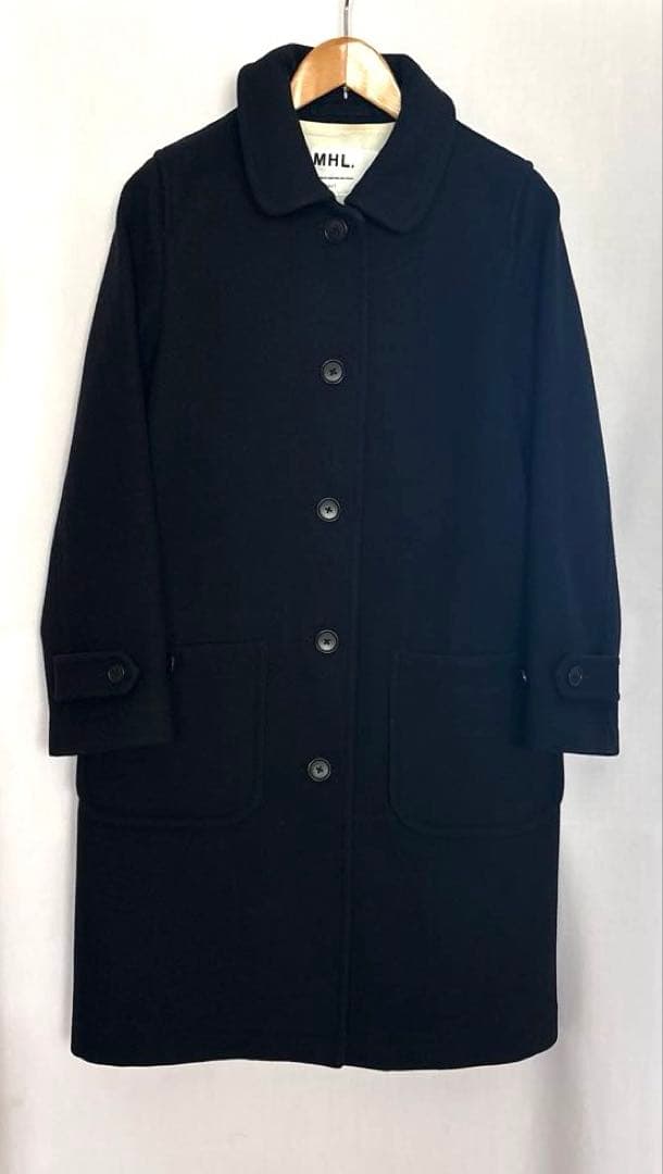 MHL. ROUND COLLAR COAT エムエイチエルコート　ネイビー