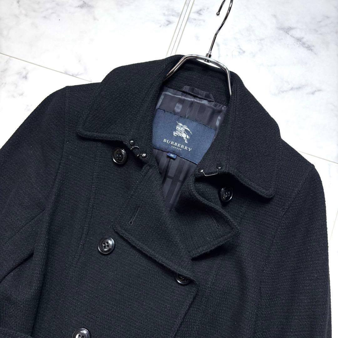 バーバリーロンドン ウールコート カシミヤ混 シャドーチェック ベルト付 40