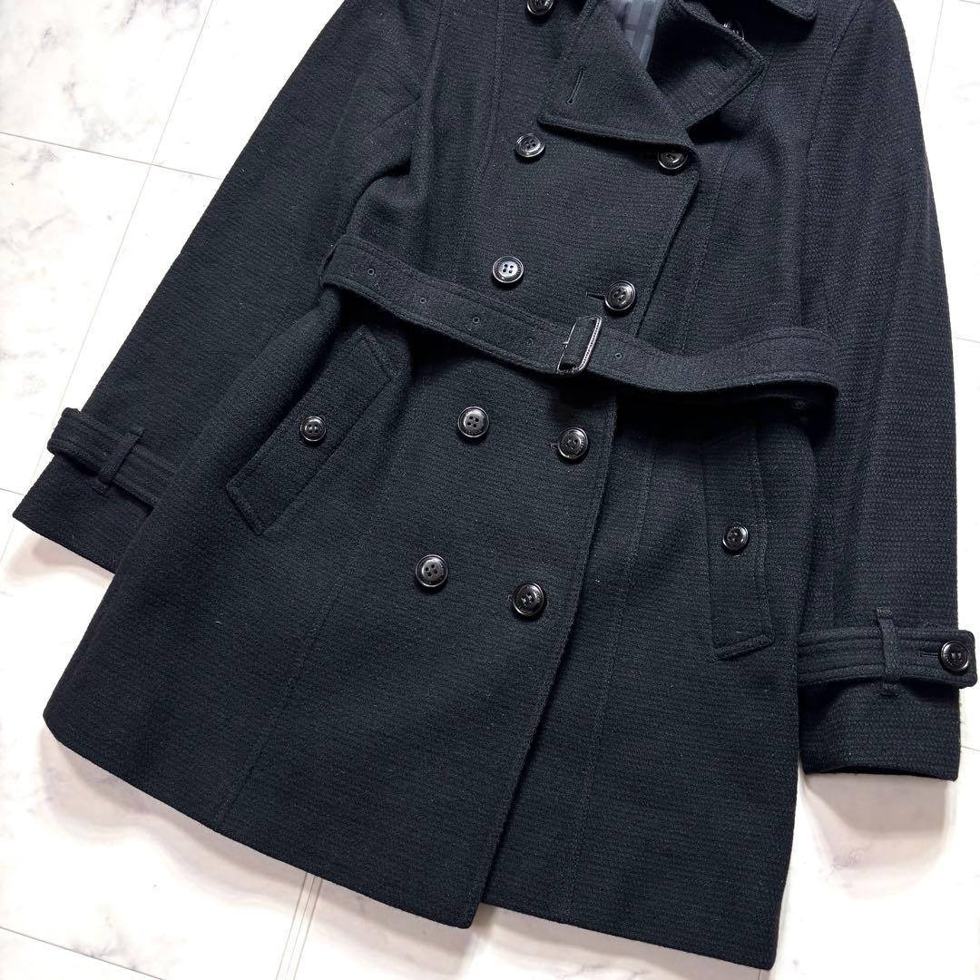 バーバリーロンドン ウールコート カシミヤ混 シャドーチェック ベルト付 40