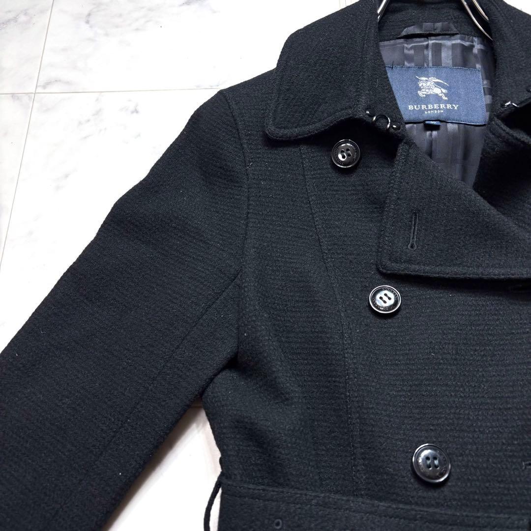 バーバリーロンドン ウールコート カシミヤ混 シャドーチェック ベルト付 40