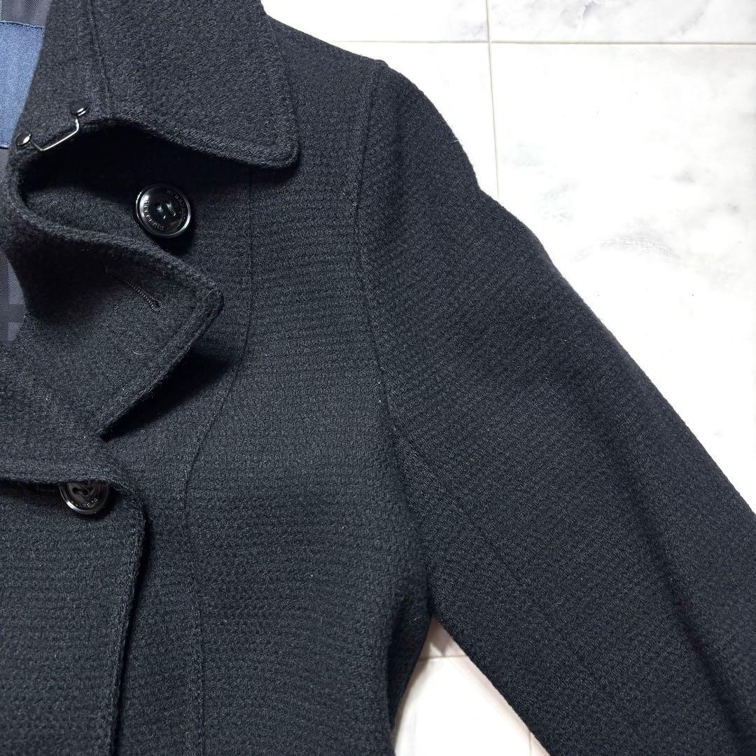 バーバリーロンドン ウールコート カシミヤ混 シャドーチェック ベルト付 40