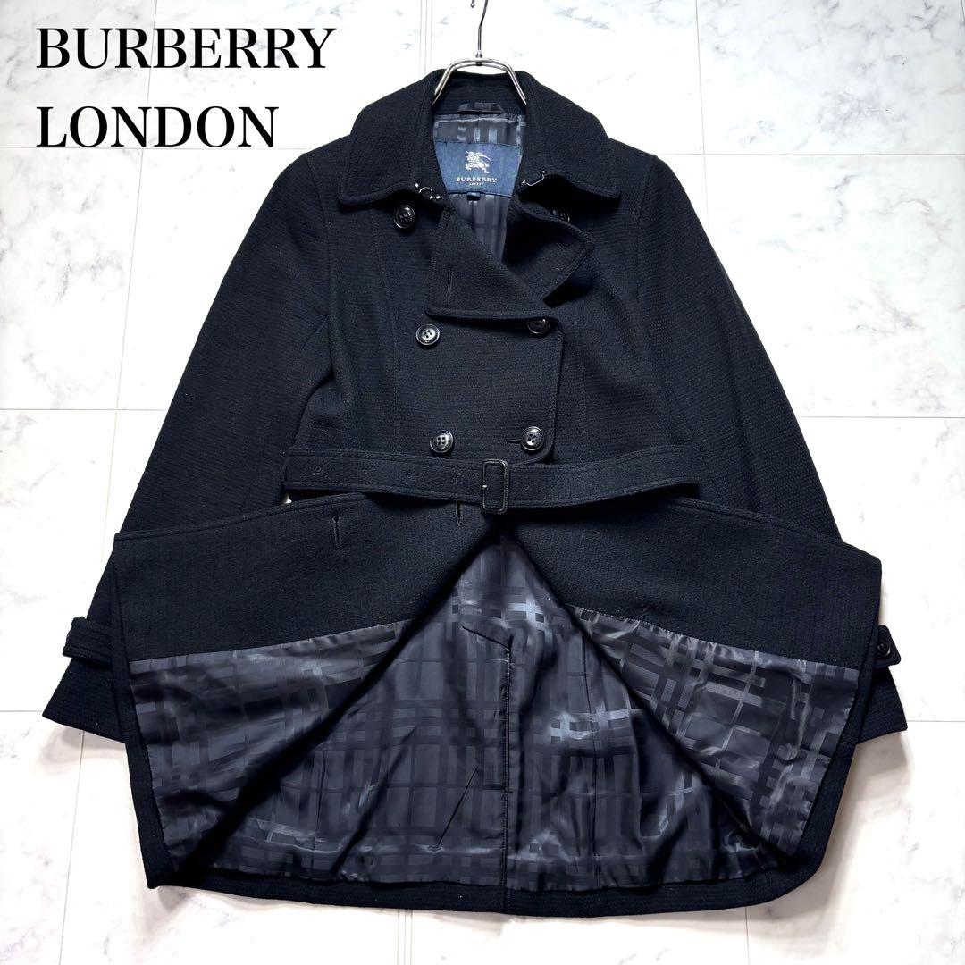 バーバリーロンドン ウールコート カシミヤ混 シャドーチェック ベルト付 40