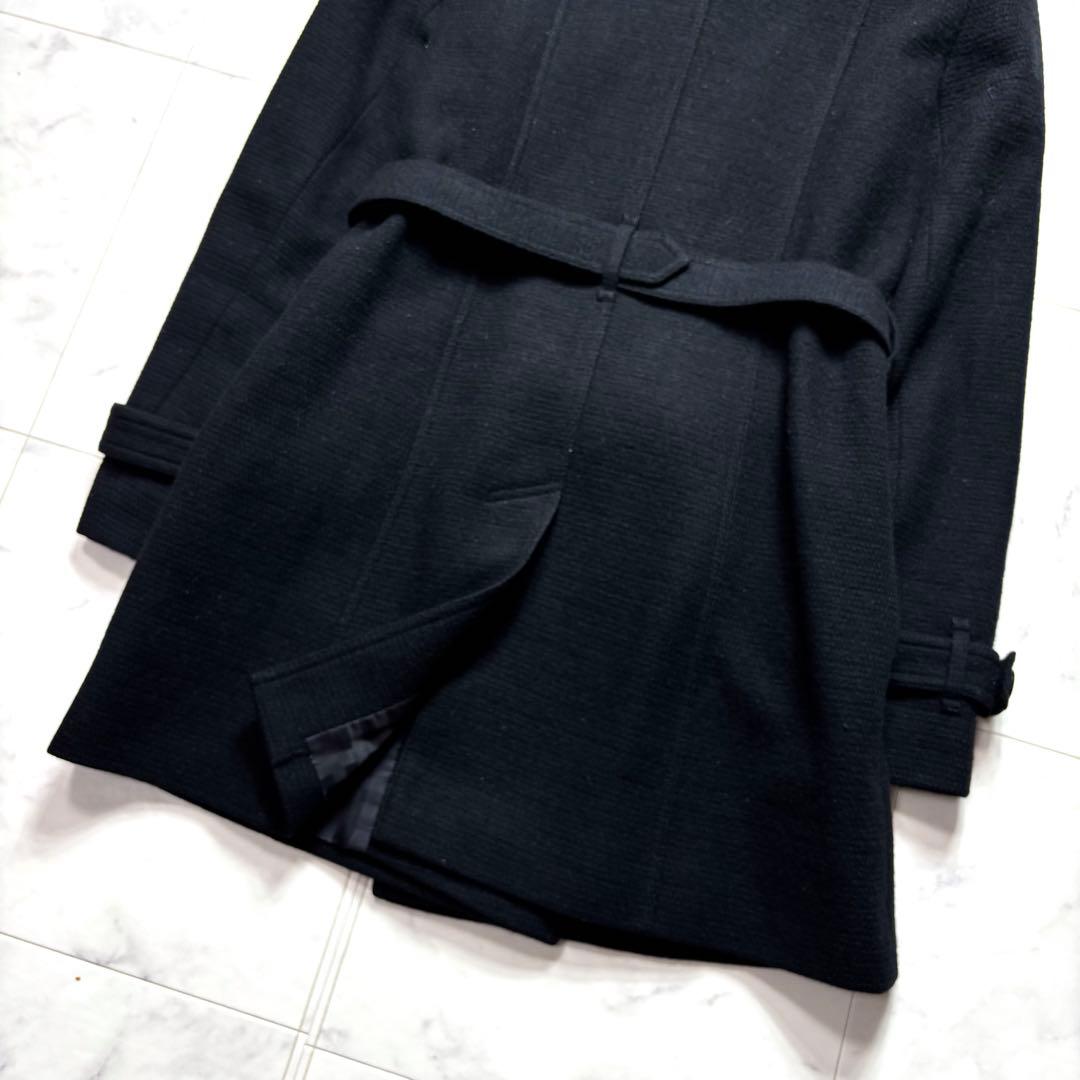 バーバリーロンドン ウールコート カシミヤ混 シャドーチェック ベルト付 40