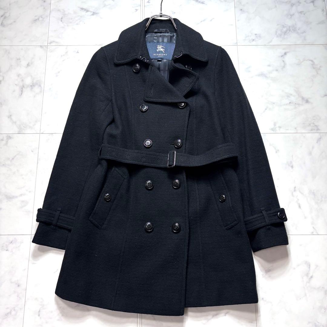 バーバリーロンドン ウールコート カシミヤ混 シャドーチェック ベルト付 40