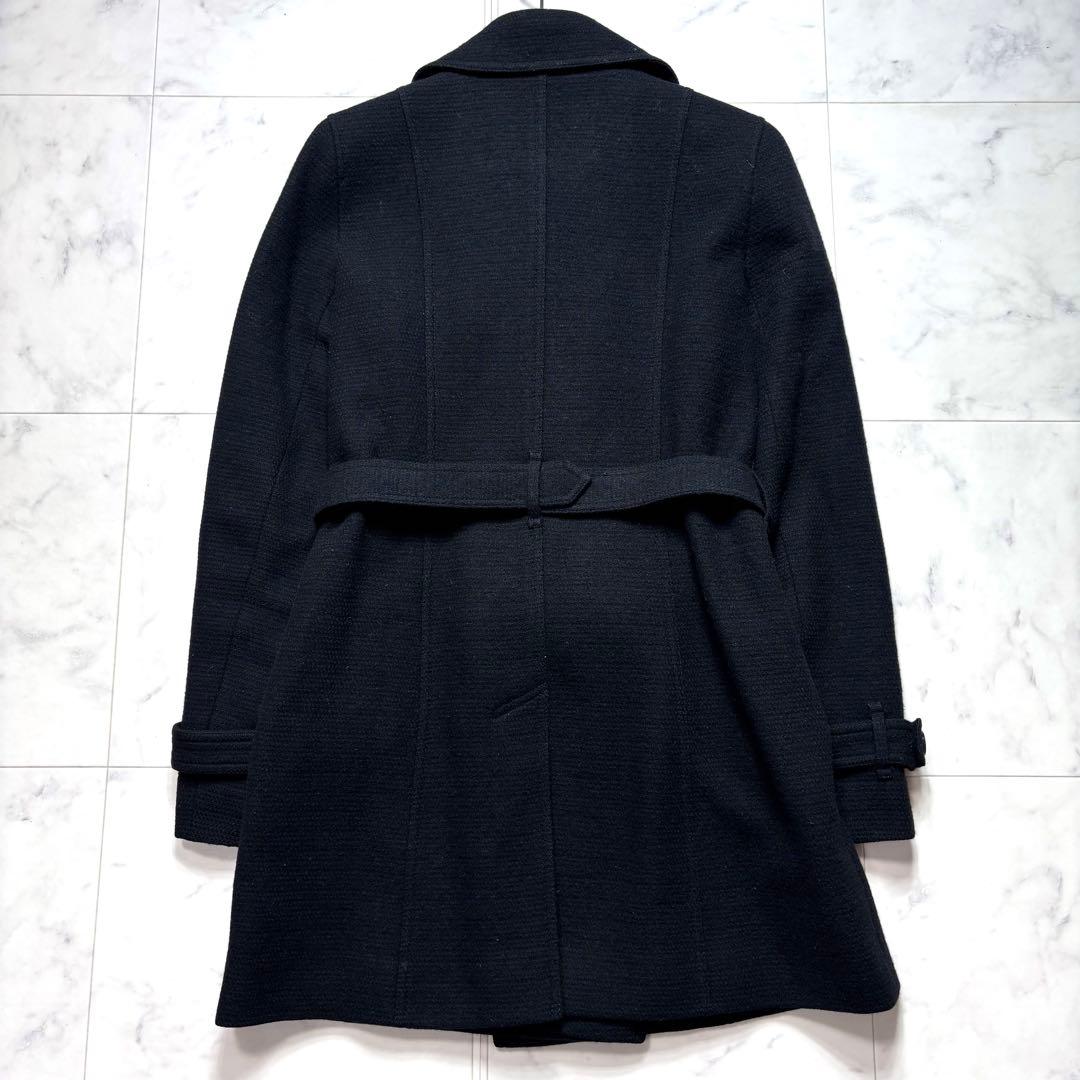 バーバリーロンドン ウールコート カシミヤ混 シャドーチェック ベルト付 40