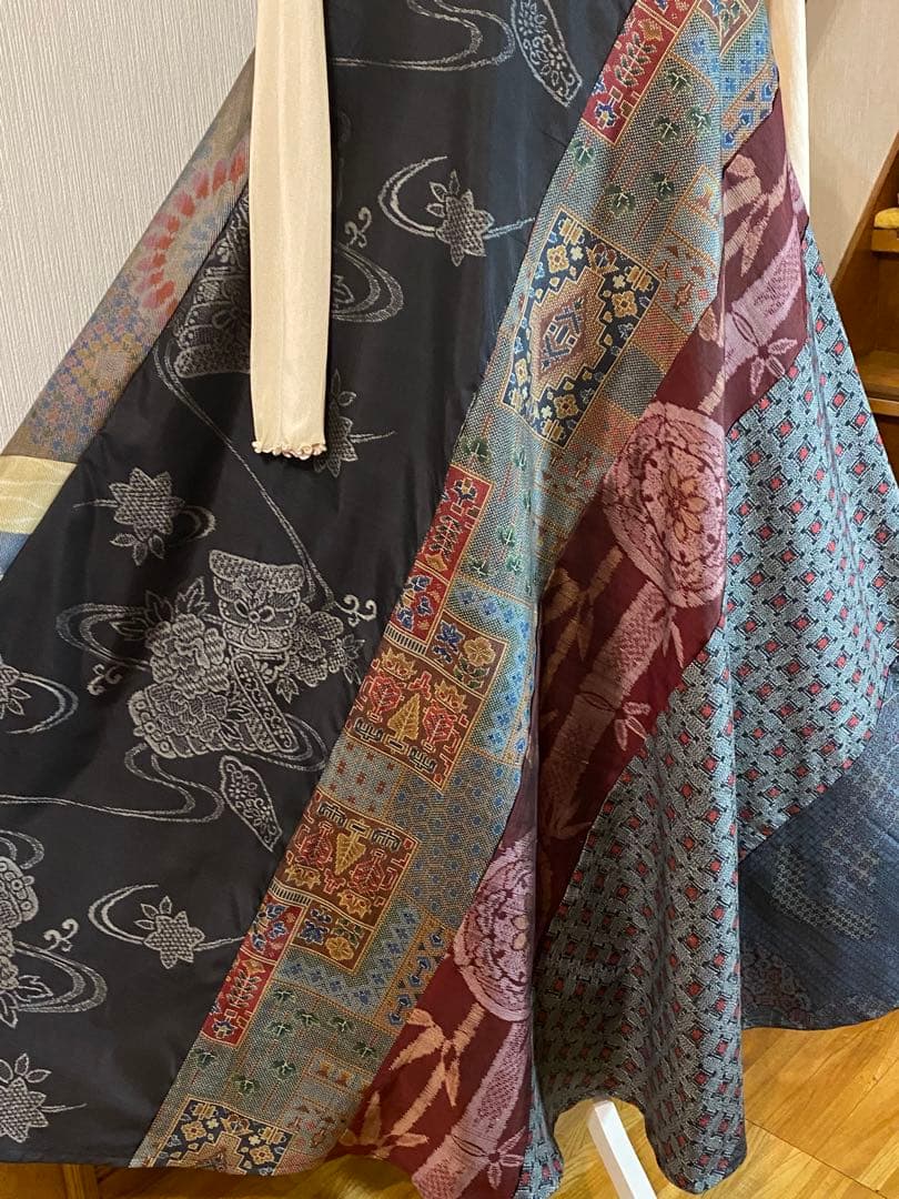 着物リメイク大島紬テントラインワンピース