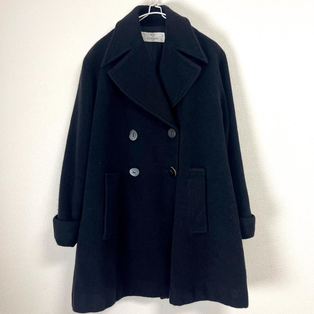 カールラガーフェルド F ウール ピーコート オーバーサイズ ブラック