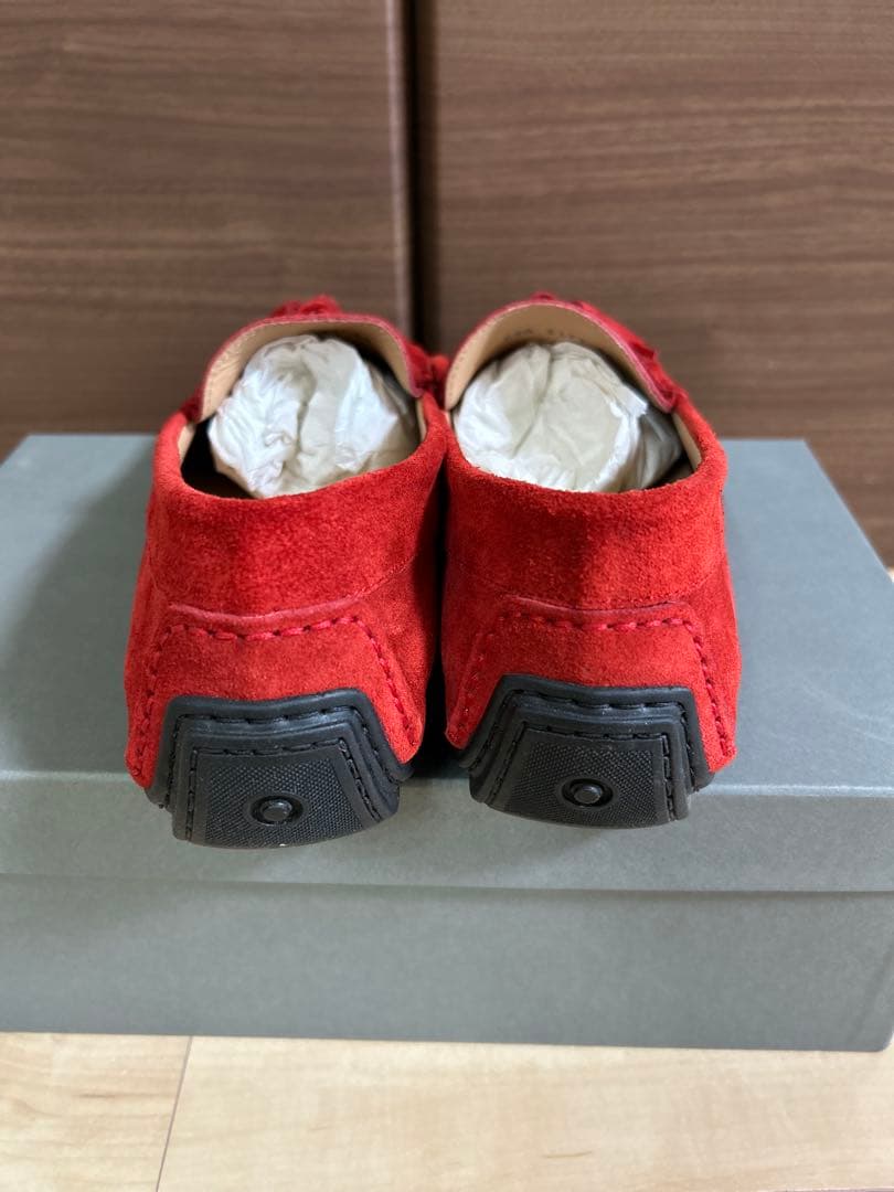 【美品】BOEMOS メンズ 赤 スエードフリンジ モカシン 25.5㎝