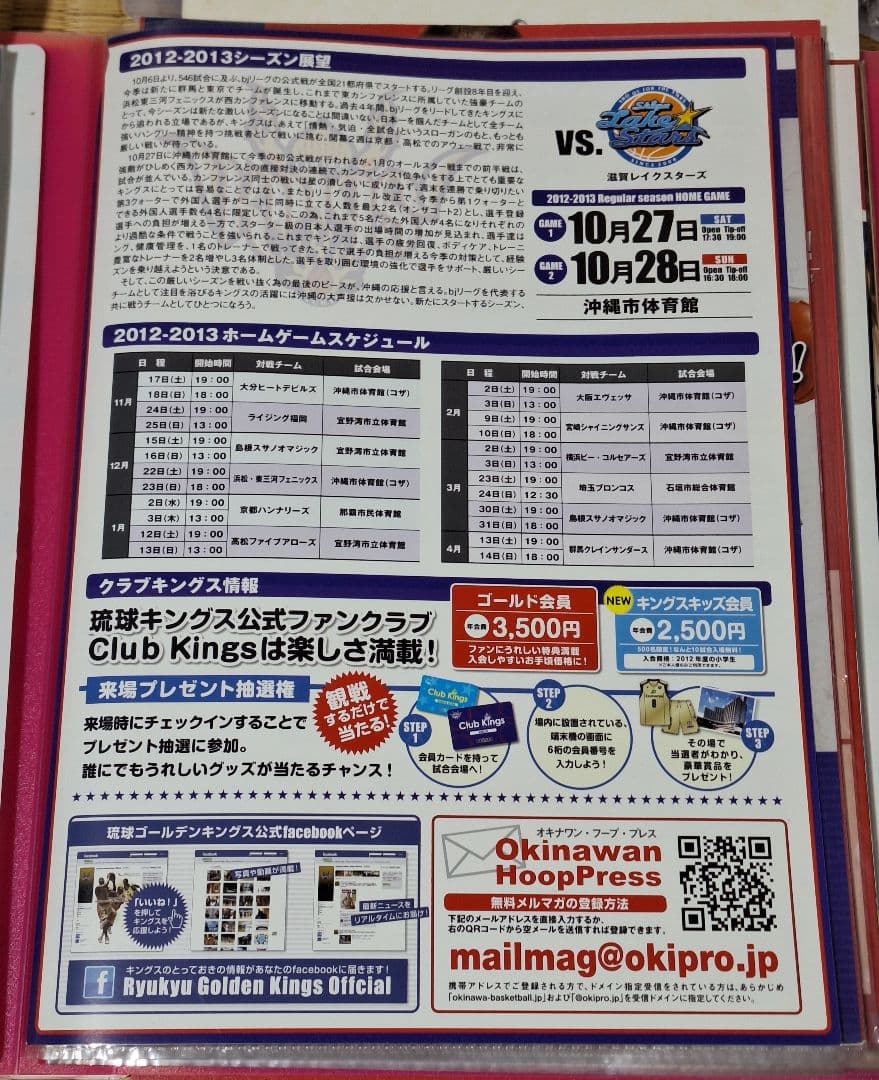 琉球ゴールデンキングス　2007年-2013年のパンフレットやカレンダー色々