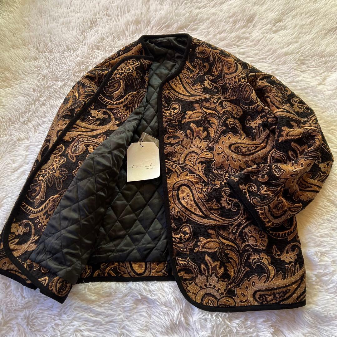 新品タグ付 tree cafe ペイズリー ジャガード中綿ジャケットユニセックス
