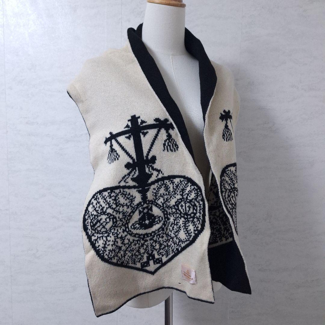 ヴィヴィアンウエスト リバーシブル ハート オーブ柄 マフラー 黒 白