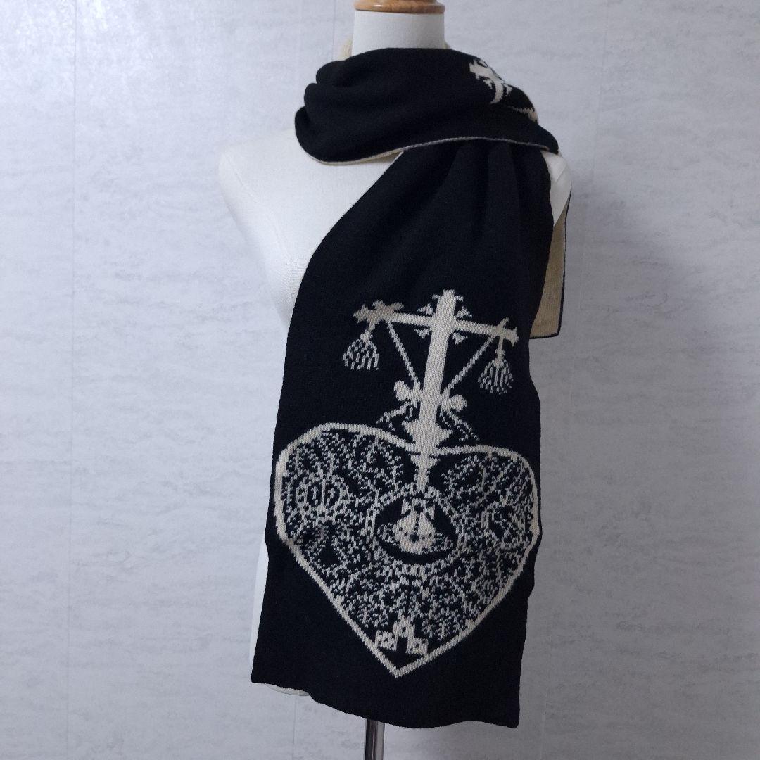ヴィヴィアンウエスト リバーシブル ハート オーブ柄 マフラー 黒 白