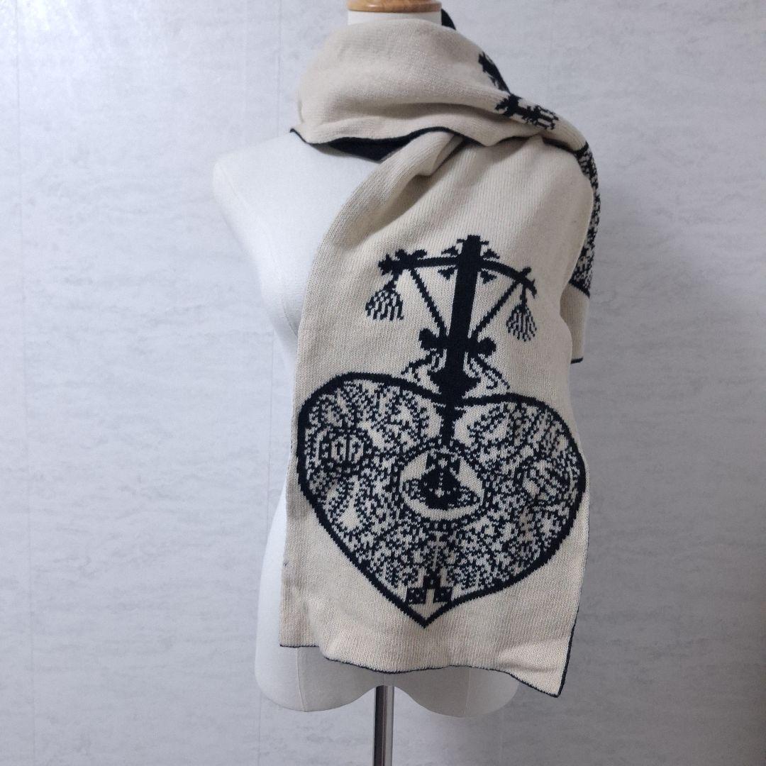 ヴィヴィアンウエスト リバーシブル ハート オーブ柄 マフラー 黒 白