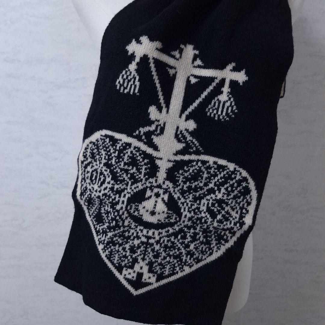 ヴィヴィアンウエスト リバーシブル ハート オーブ柄 マフラー 黒 白