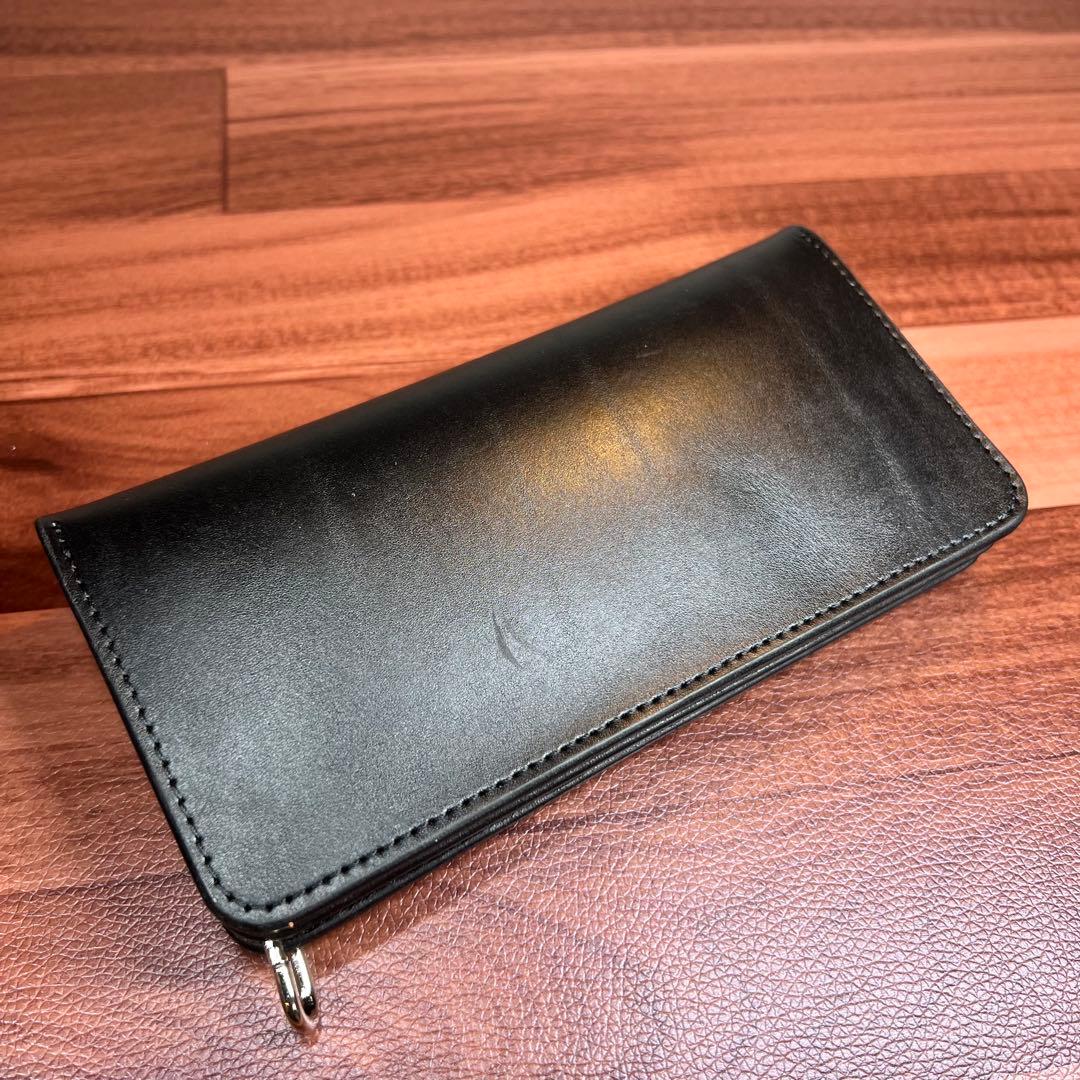 【トラッカーウォレット ロング 3層】 ブラック シルバー　北米産ステアハイド