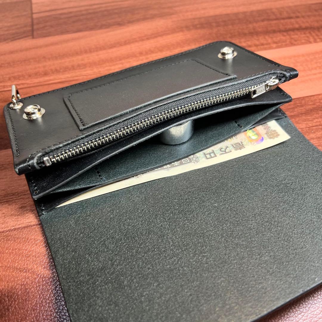 【トラッカーウォレット ロング 3層】 ブラック シルバー　北米産ステアハイド