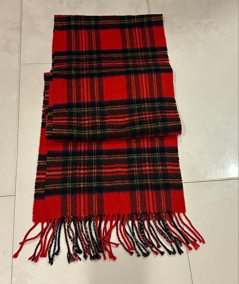 Johnstons タータンチェック　赤チェック マフラー カシミヤ100%