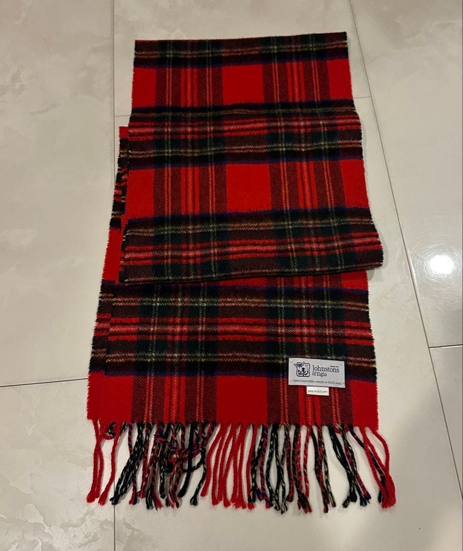 Johnstons タータンチェック　赤チェック マフラー カシミヤ100%