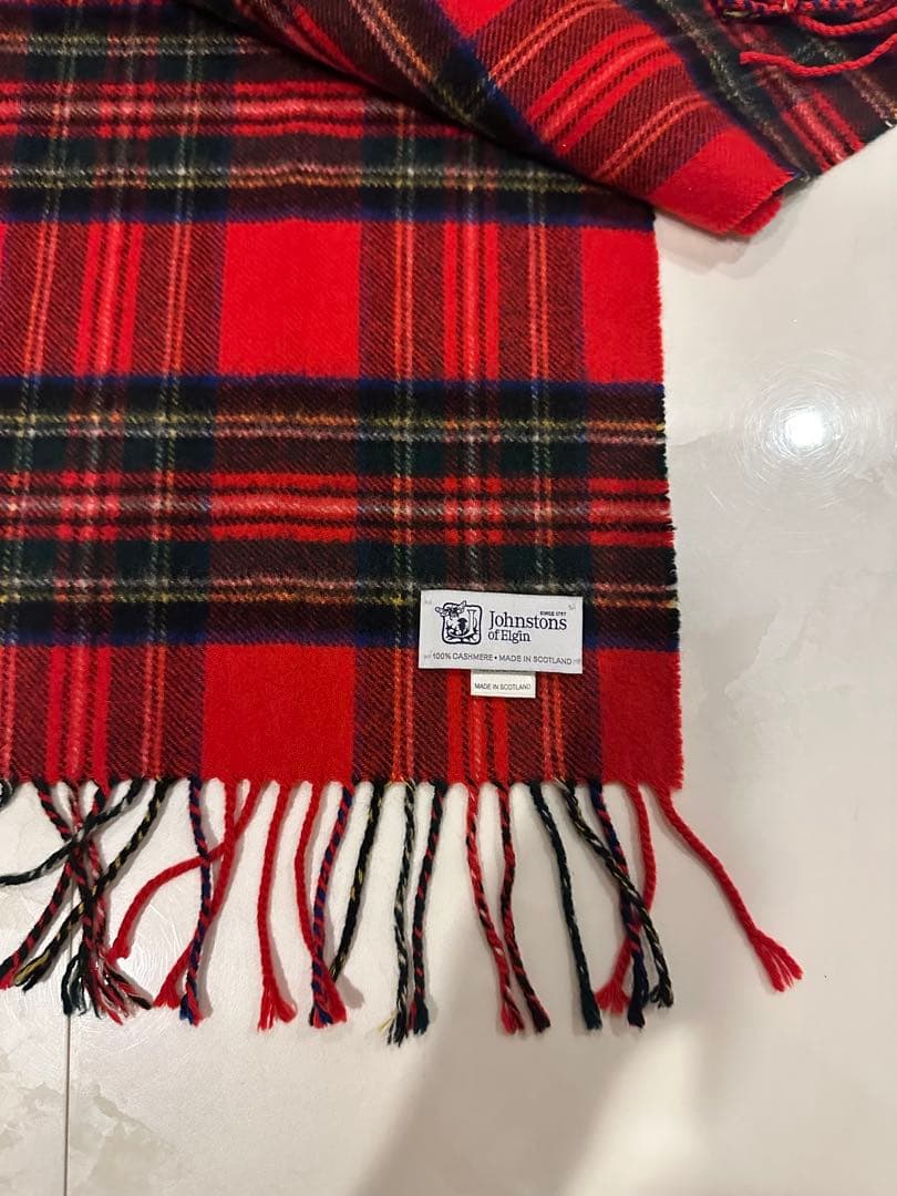 Johnstons タータンチェック　赤チェック マフラー カシミヤ100%