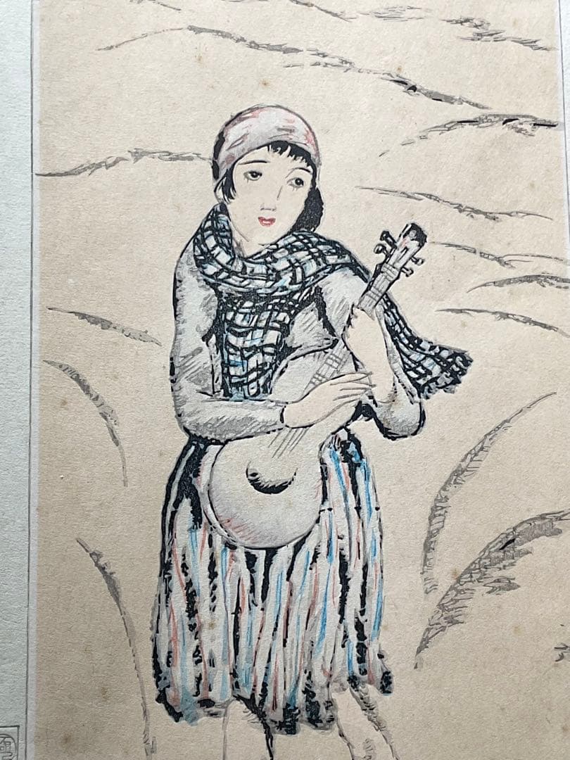 竹久夢二　木版画　曠野の娘　京都版画院大江戸版　大正浪漫　美人画