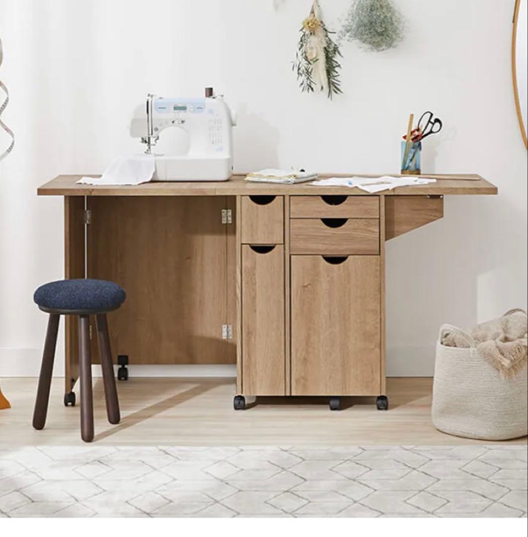 美品 ミシン台 作業台 伸縮 折りたたみ コンパクト LOWYA