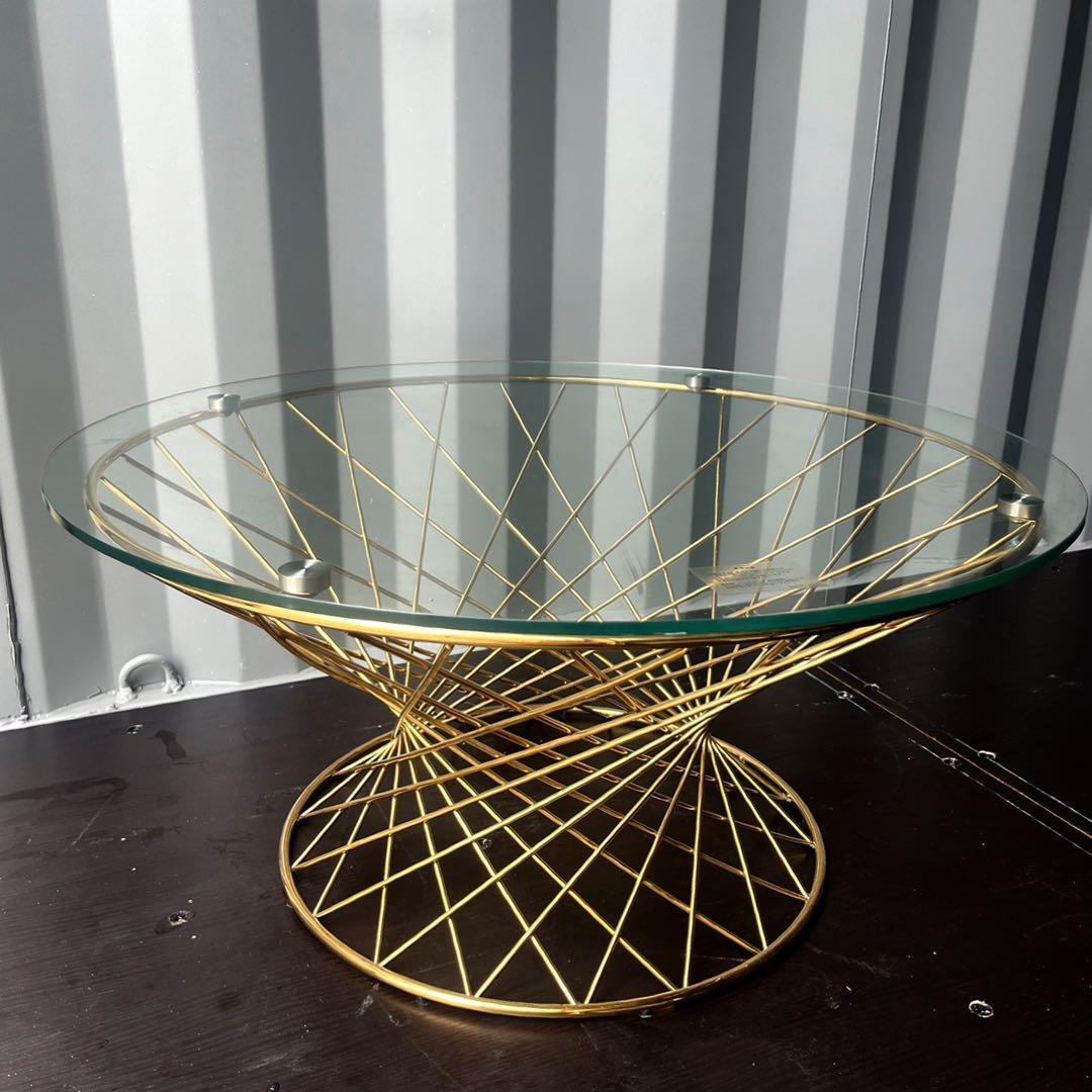 取付無料！フランフラン マーリア クリア×ゴールド ガラス円形コーヒーテーブル✨