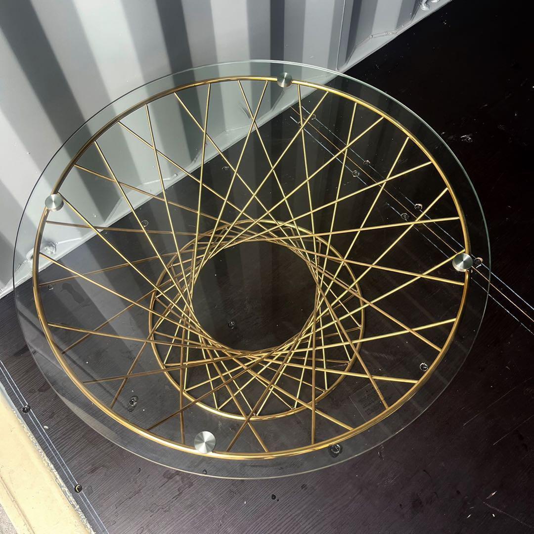 取付無料！フランフラン マーリア クリア×ゴールド ガラス円形コーヒーテーブル✨