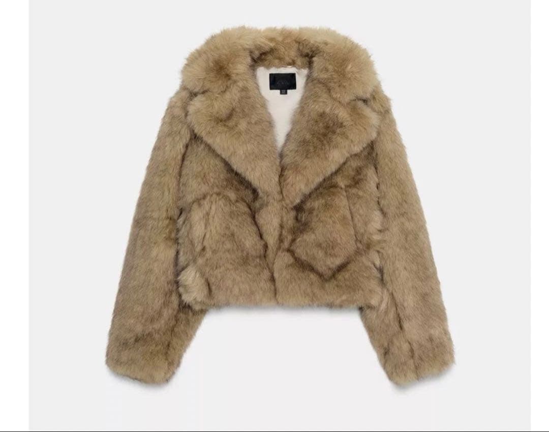 ZARAショート丈ブラウンフェイクファーコート