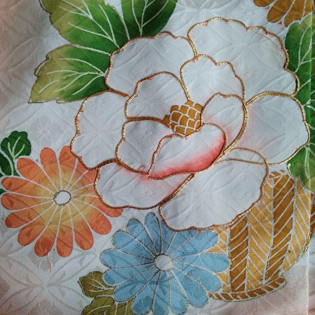 着物リメイクワンピース 振袖ドレス 花車オレンジ