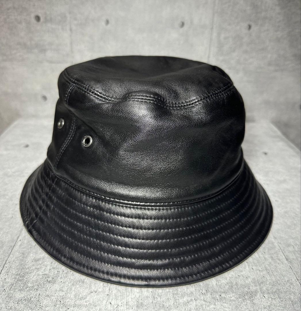 美品　COACH ブラック レザー　バケットハット M