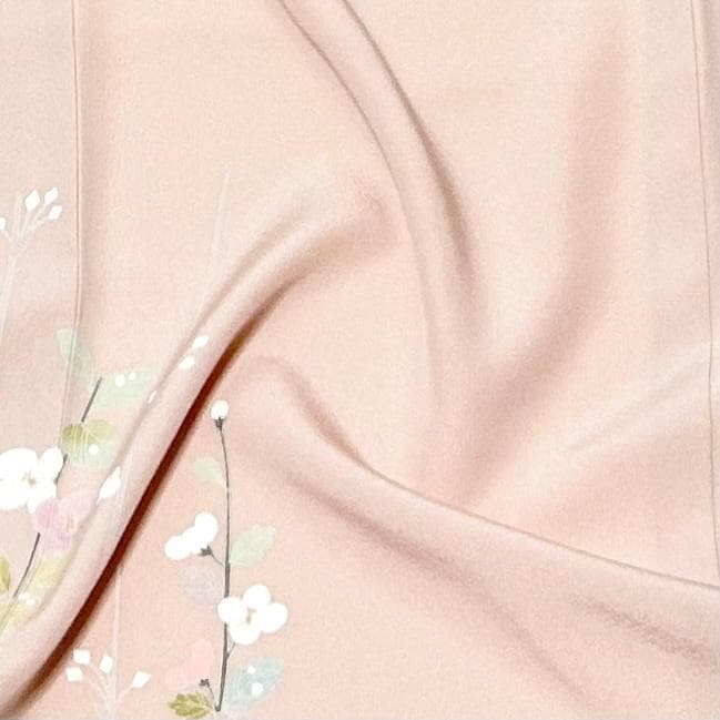 訪問着 着物 裄丈65 正絹 加賀友禅染 未使用 ピンクベージュ Ｍ寸 MWR