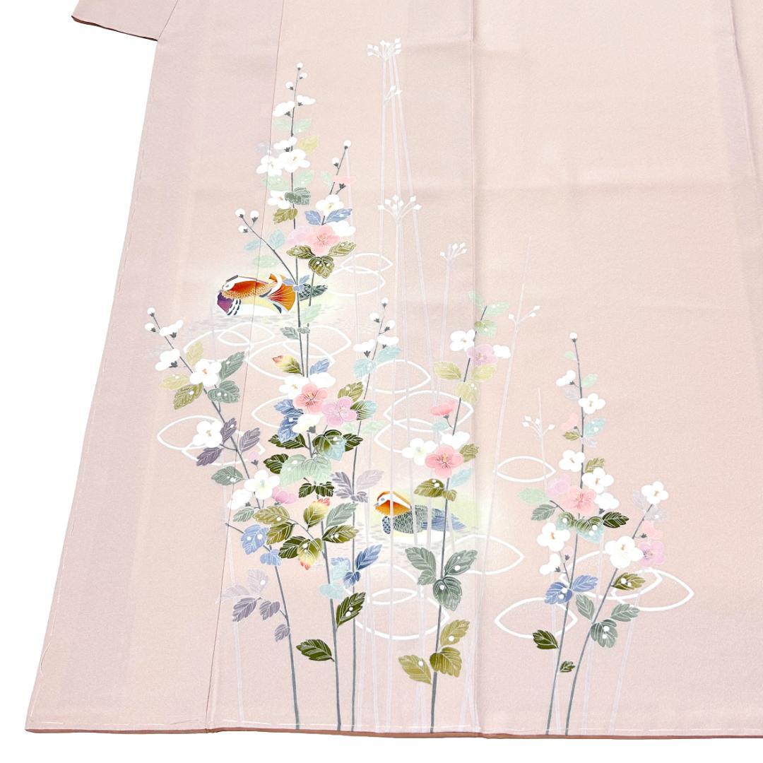 訪問着 着物 裄丈65 正絹 加賀友禅染 未使用 ピンクベージュ Ｍ寸 MWR