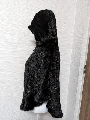 070　ミンク　毛皮　フード付き　ポンチョコート　マント　ジップ　リアルファー