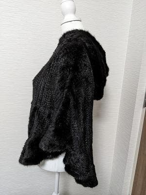 070　ミンク　毛皮　フード付き　ポンチョコート　マント　ジップ　リアルファー