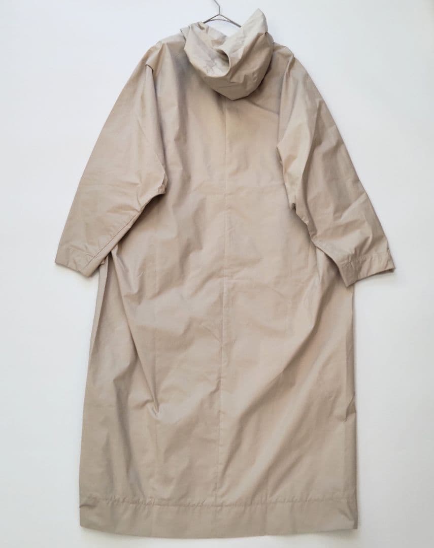 美品 エブール シルクポリナイロン フーデッド ロングコート ジップアップ 38