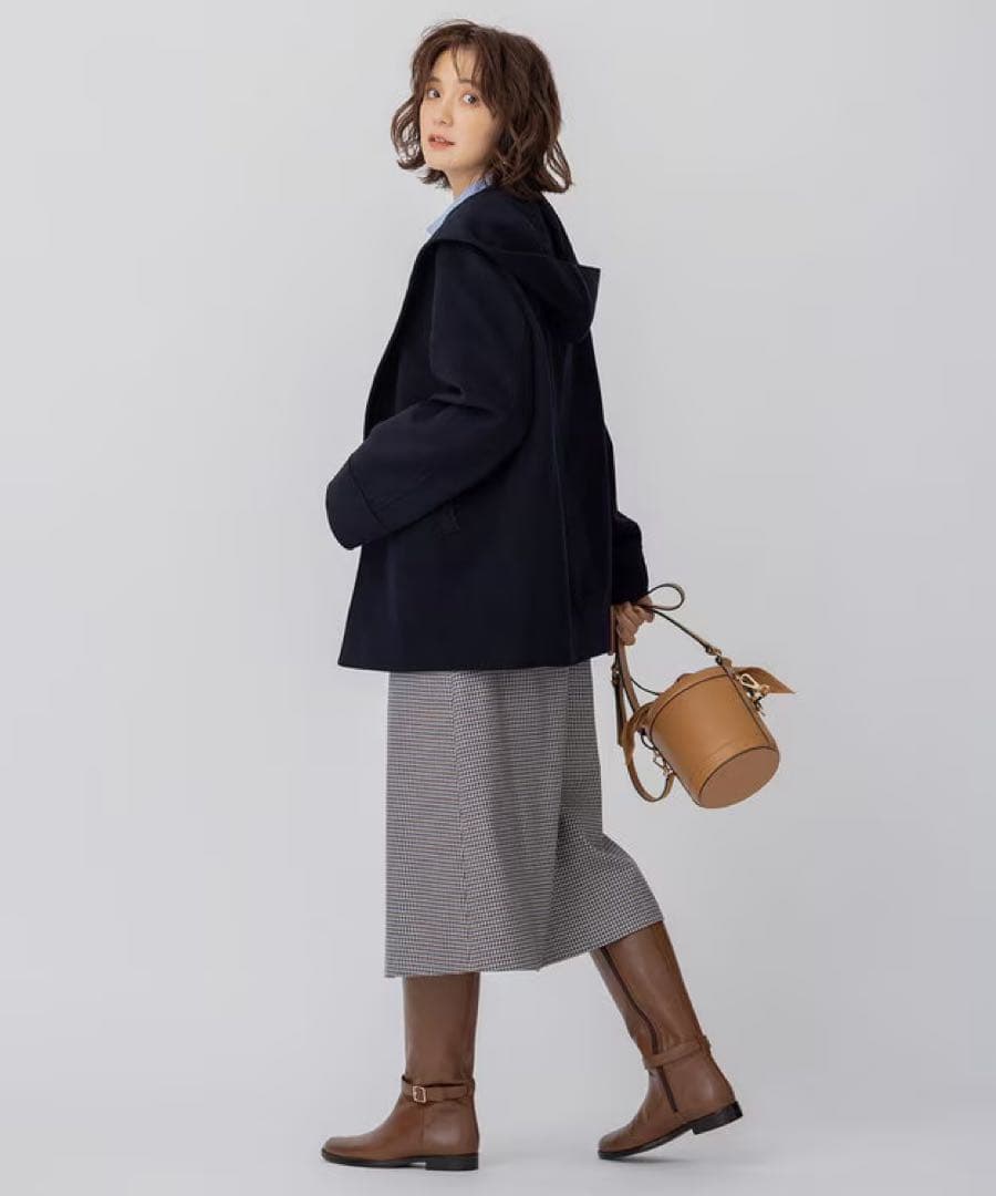 【23区】ウールカシミヤビーバー フード付き ショートコート