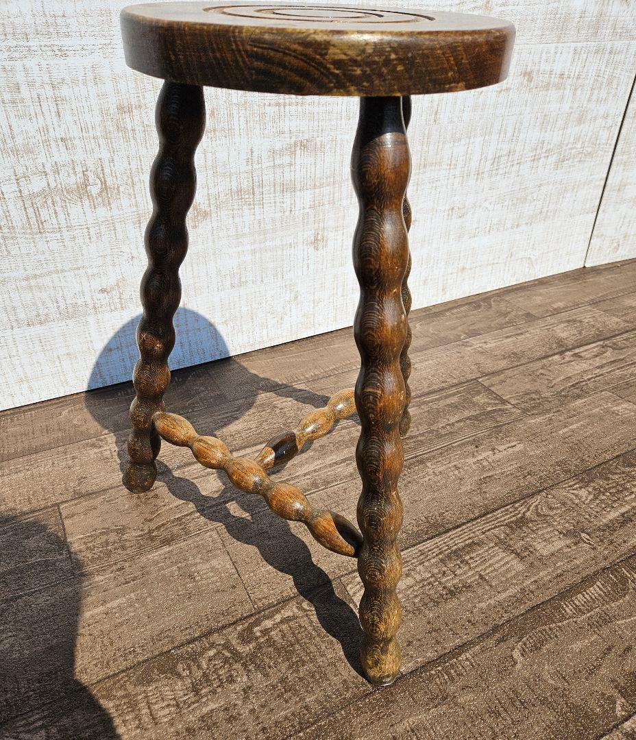 フランスアンティーク 木製 ウッドスツール ボビンレッグ 花台 飾り台 ドール