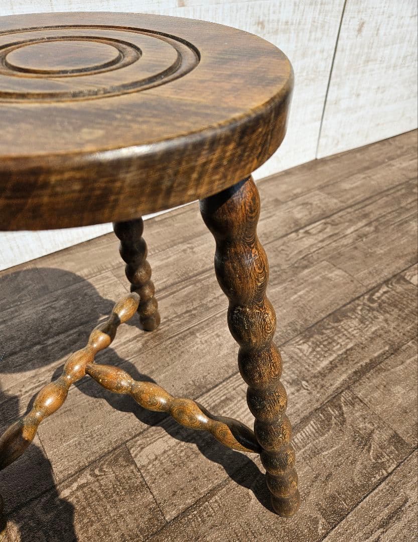 フランスアンティーク 木製 ウッドスツール ボビンレッグ 花台 飾り台 ドール