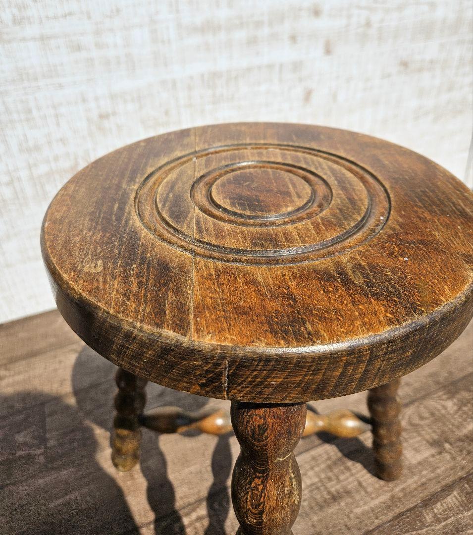 フランスアンティーク 木製 ウッドスツール ボビンレッグ 花台 飾り台 ドール