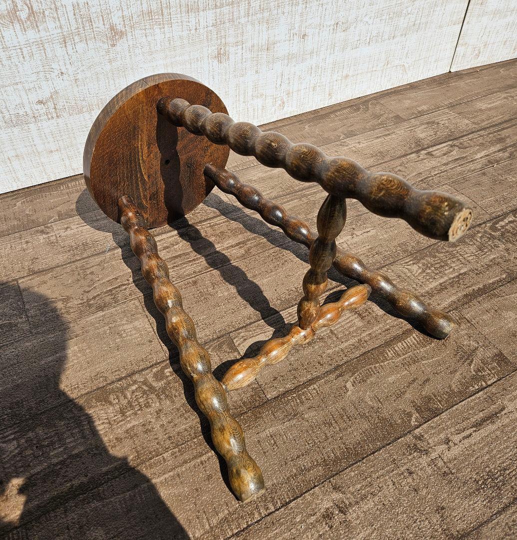 フランスアンティーク 木製 ウッドスツール ボビンレッグ 花台 飾り台 ドール