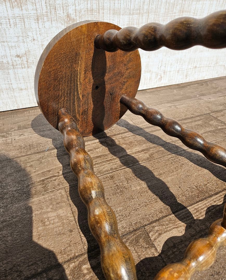 フランスアンティーク 木製 ウッドスツール ボビンレッグ 花台 飾り台 ドール