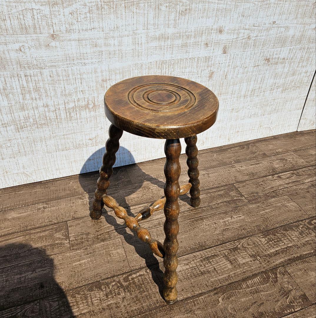 フランスアンティーク 木製 ウッドスツール ボビンレッグ 花台 飾り台 ドール