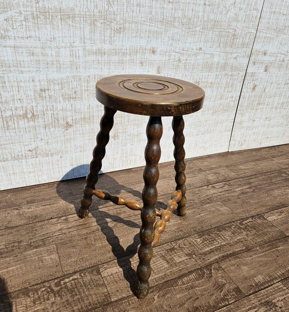 フランスアンティーク 木製 ウッドスツール ボビンレッグ 花台 飾り台 ドール