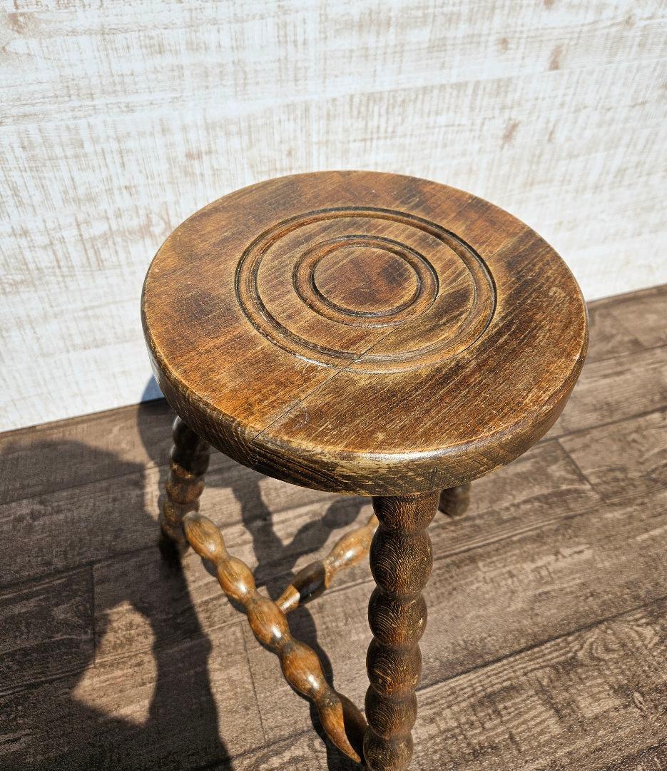 フランスアンティーク 木製 ウッドスツール ボビンレッグ 花台 飾り台 ドール