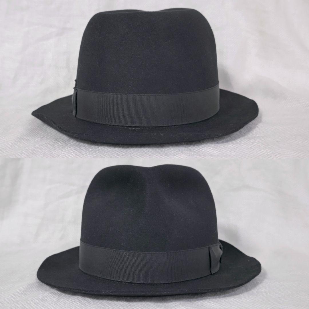伊製ボルサリーノBorsalinoラビットファーフェルト中折れハット61ブラック