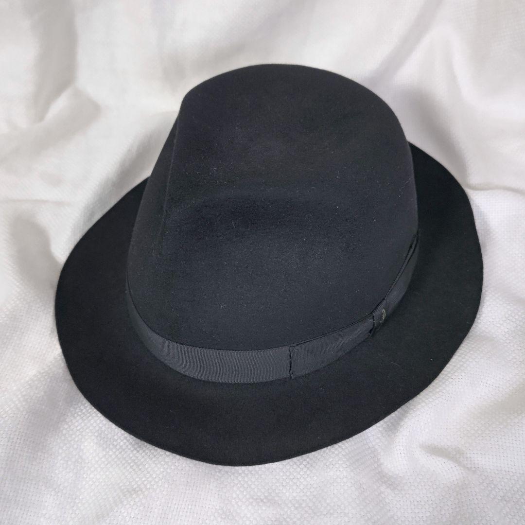 伊製ボルサリーノBorsalinoラビットファーフェルト中折れハット61ブラック
