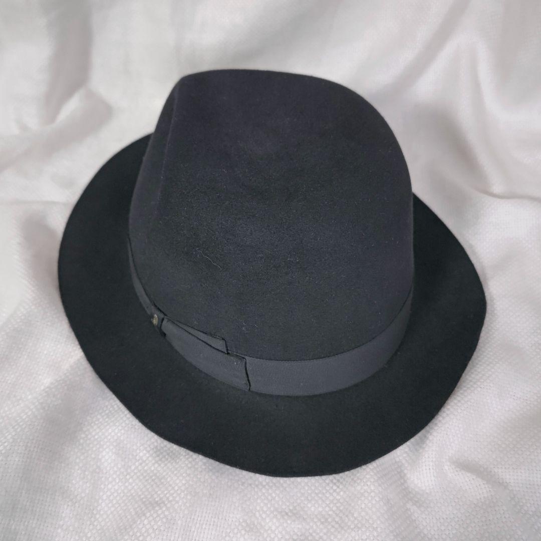 伊製ボルサリーノBorsalinoラビットファーフェルト中折れハット61ブラック